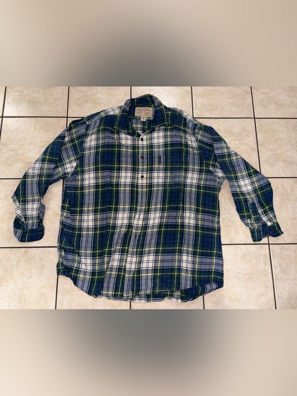 Vintage Abercrombie & Fitch Green Blue Plaid Button-Down Shirt